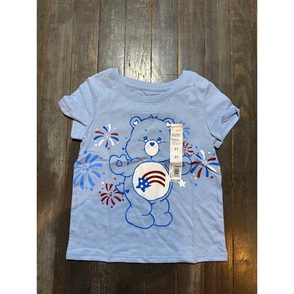 Jumping Beans Care Bears Patriotic Fireworks Blue Graphic Tee Shirt Kids 3T